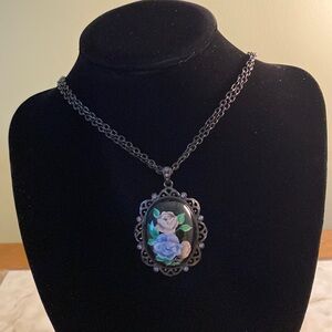 Victorian style necklace with pendant on 27in double black chain